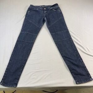 Touch Me Womens Dark Wash Moto Skinny Jeans Ribbed Knee Panels Size 9/10 Indigo